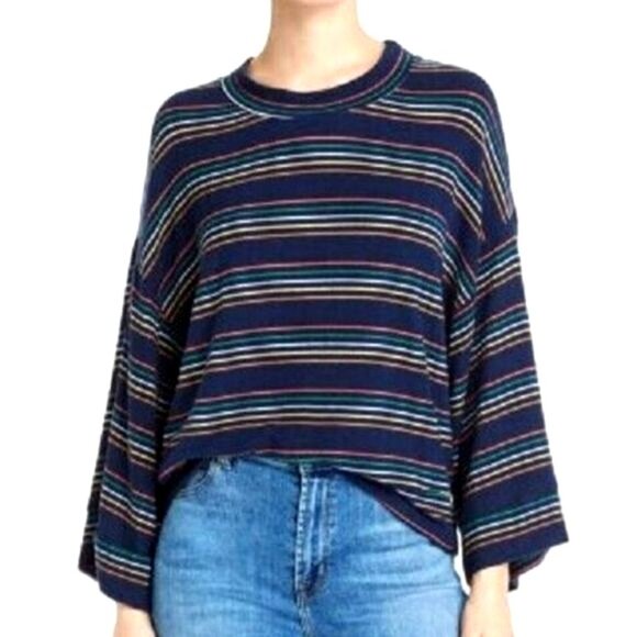 Sundry Multicolored Wide Sleeve Viscose‎ Blend Striped Oversized Top - Picture 1 of 7